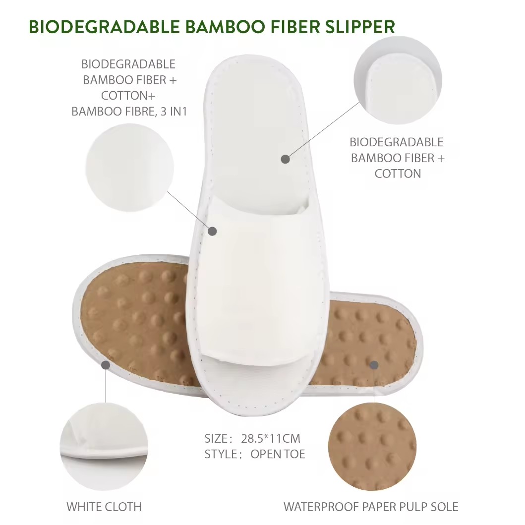 Eco Bamboo Fiber Cotton Upper Paper Pulp Sole Massage Disposable Hotel Slippers