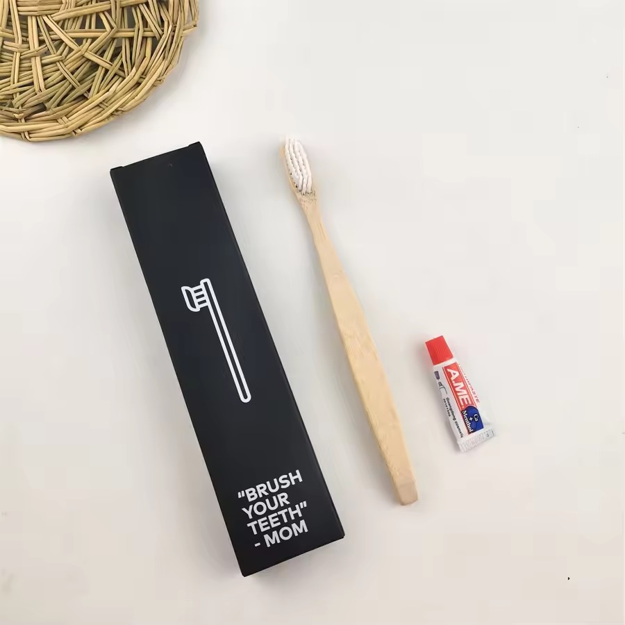 Natural Handle Hotel Disposable Bamboo Toothbrush with Toothpaste Eco Friendly