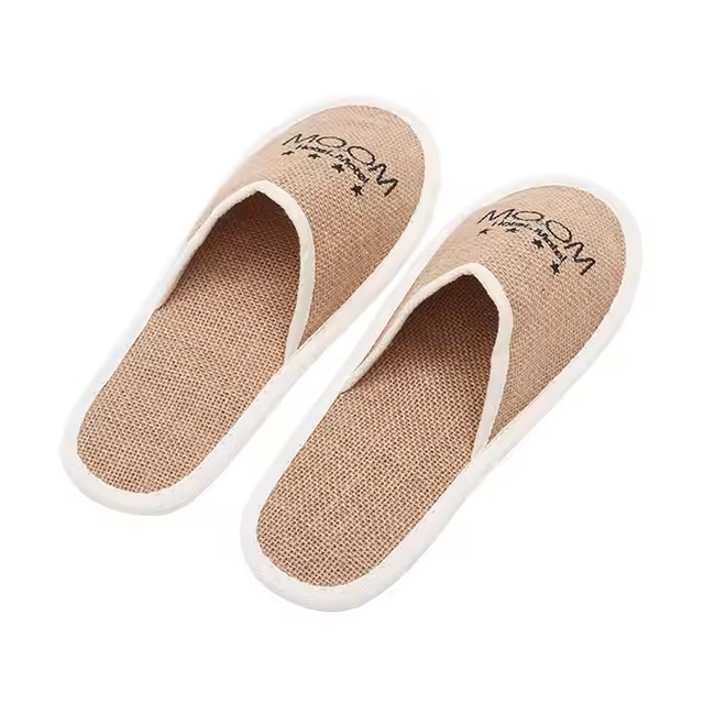 Custom Brown Linen Slippers Disposable Cheap Hotel Slippers