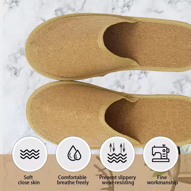 Disposable Eco Friendly Biodegradable Cork Open Toe Bedroom Guest Use Hotel Slippers