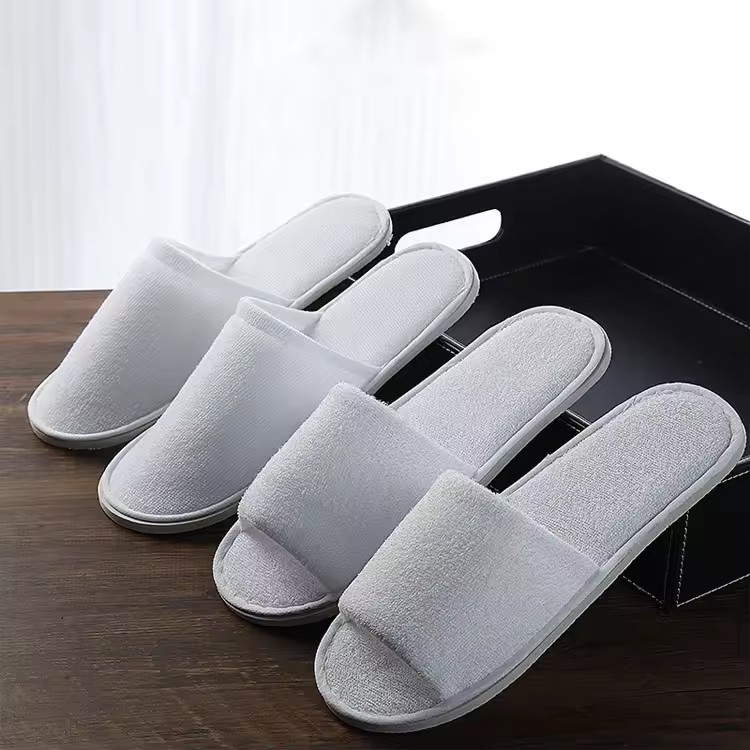 Disposable Slippers Spa Terry Cloth Open Toe Hotel Slippers With Logo