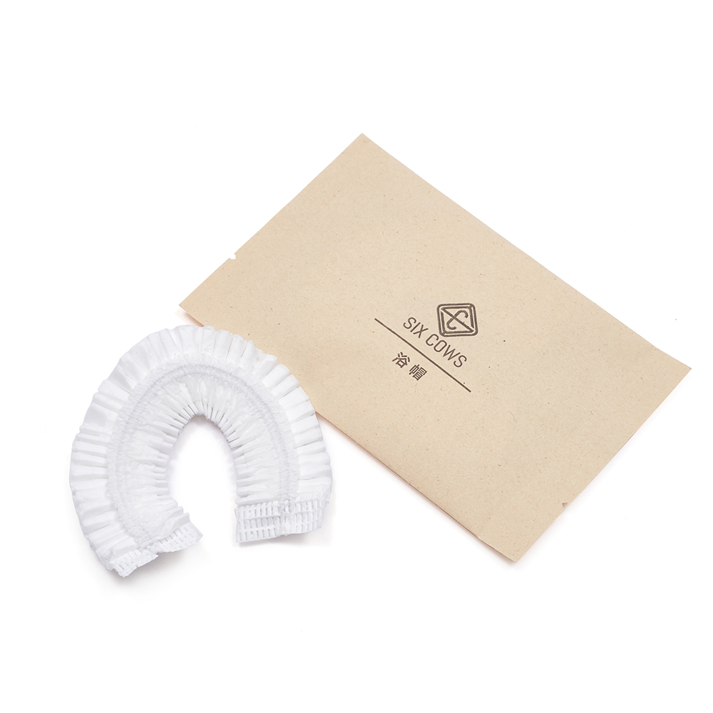 Six Cow Hotel Transparent Personalized Disposable Shower Cap With Sugarcane Eco-friendly Paper Bag