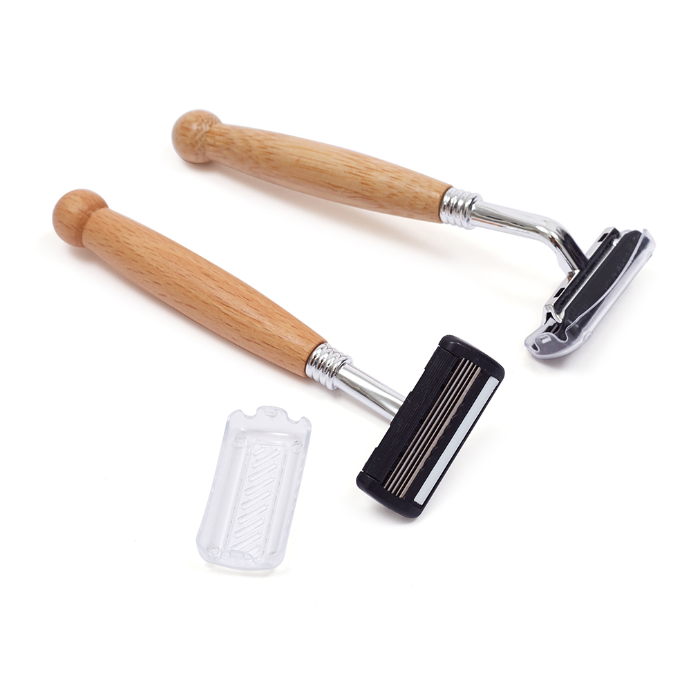 Natural Handle Bamboo Razor With Changeable 5 Blades Refill For Bio Shave