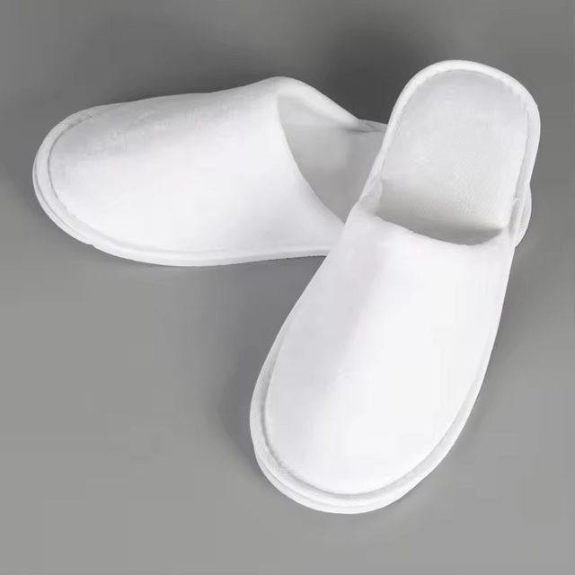 Luxury White Disposable Hotel Slippers Velour Waffle Coral Fleece Slipper 