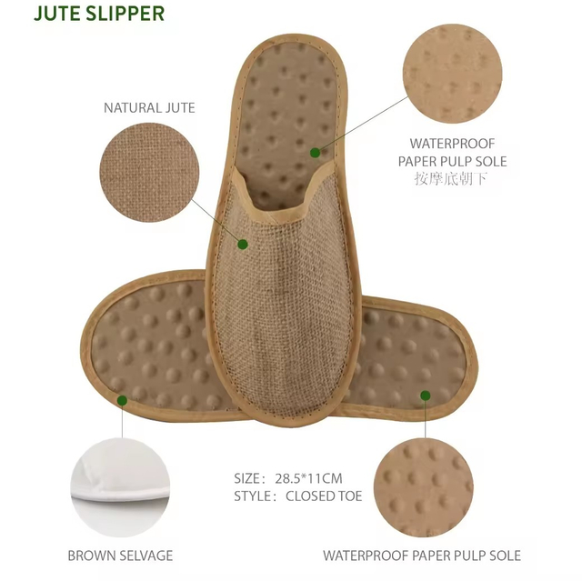 Brown Natural Jute Upper Coconut Coir Fiber Sole Massage Hotel Slipper For Man