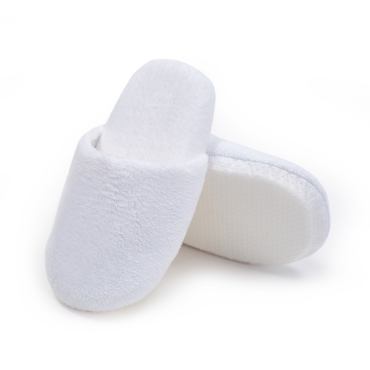 Custom Waffles Hotel Slippers with Logo Embroidered White Closed-toe Indoor Slippers