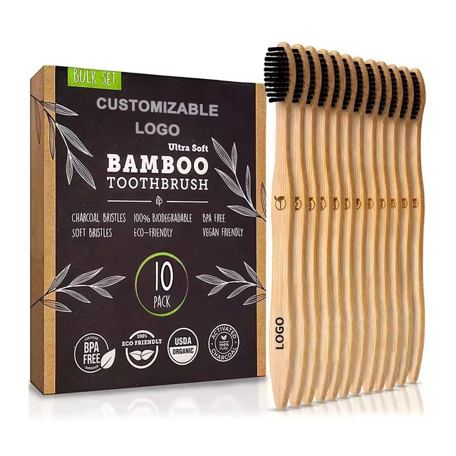 Disposable Biodegradable Bamboo Wood Toothbrush Hotel Multicolored Soft Bristles 