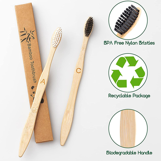 Custom Free Laser Logo Round Handle Bamboo Toothbrush 