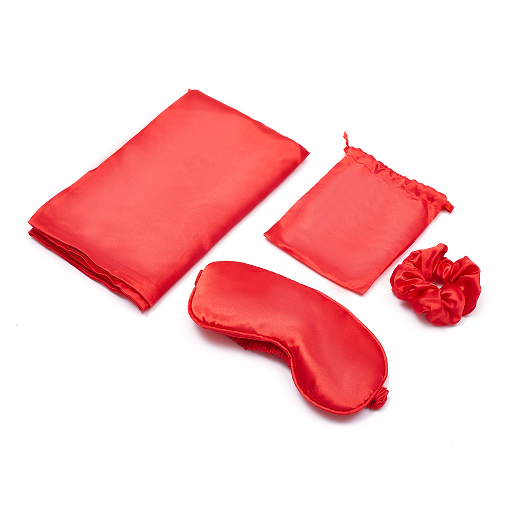 3-in-1 Imitated Silk Eye Mask Set With Drawstring Bag And Hair Scrunchie Hairband Satin Sleeping Eyemask