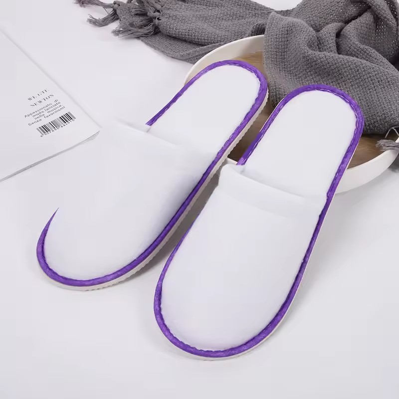 Wholesale Factory Supply Custom Logo Printed Bulk White Disposable Hotel Slippers