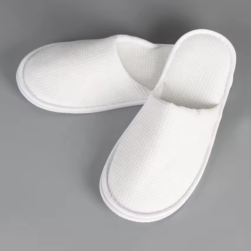 Luxury White Disposable Hotel Slippers Velour Waffle Coral Fleece Slipper 