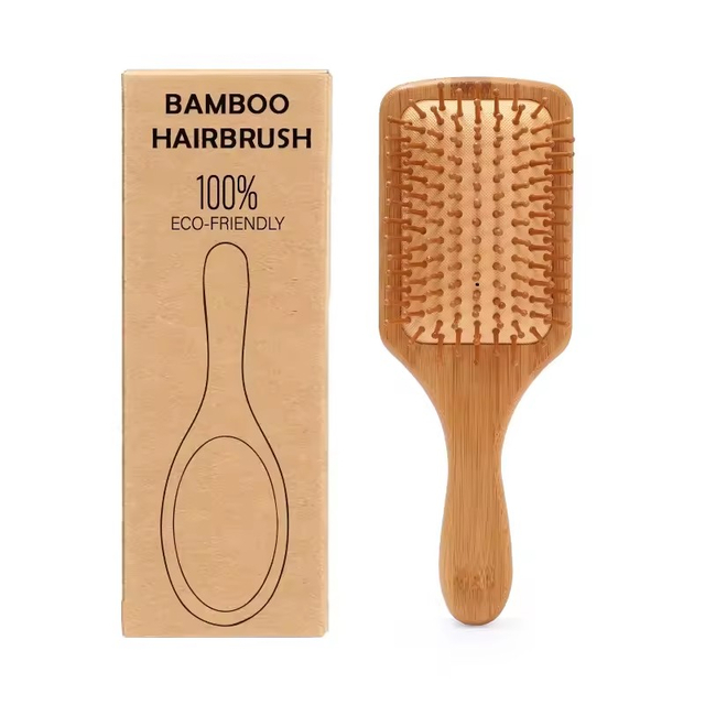 Massage Hairbrush Private Logo Bamboo Paddle Hair Brush with Box Packing