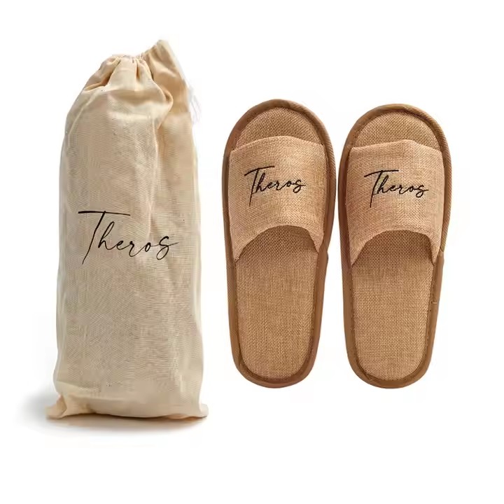Wholesale Coconut Coir Fiber Natural Hotel Slipper Eco-Friendly Linen Hotel Slippers