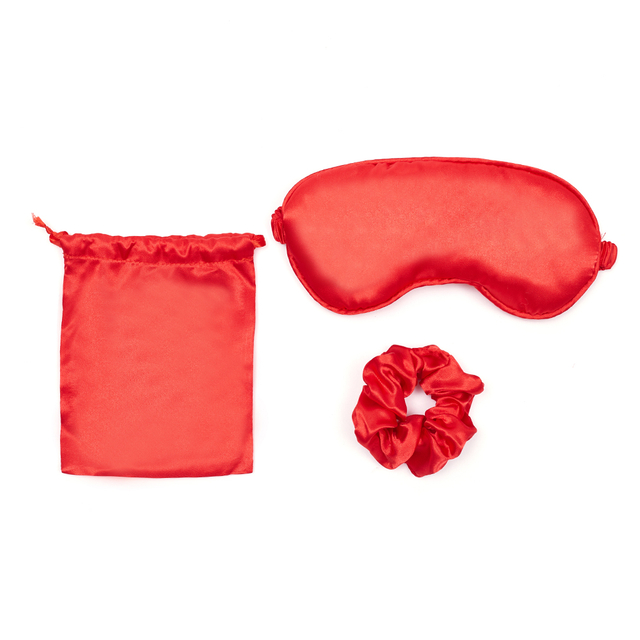 3-in-1 Imitated Silk Eye Mask Set With Drawstring Bag And Hair Scrunchie Hairband Satin Sleeping Eyemask