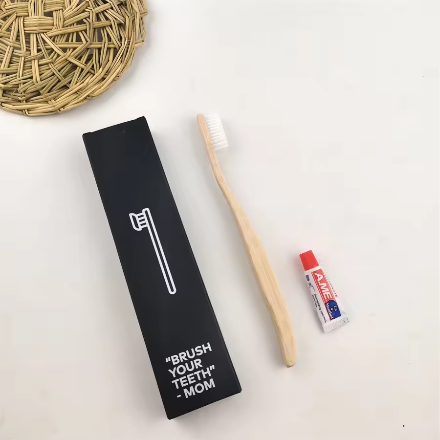 Natural Handle Hotel Disposable Bamboo Toothbrush with Toothpaste Eco Friendly