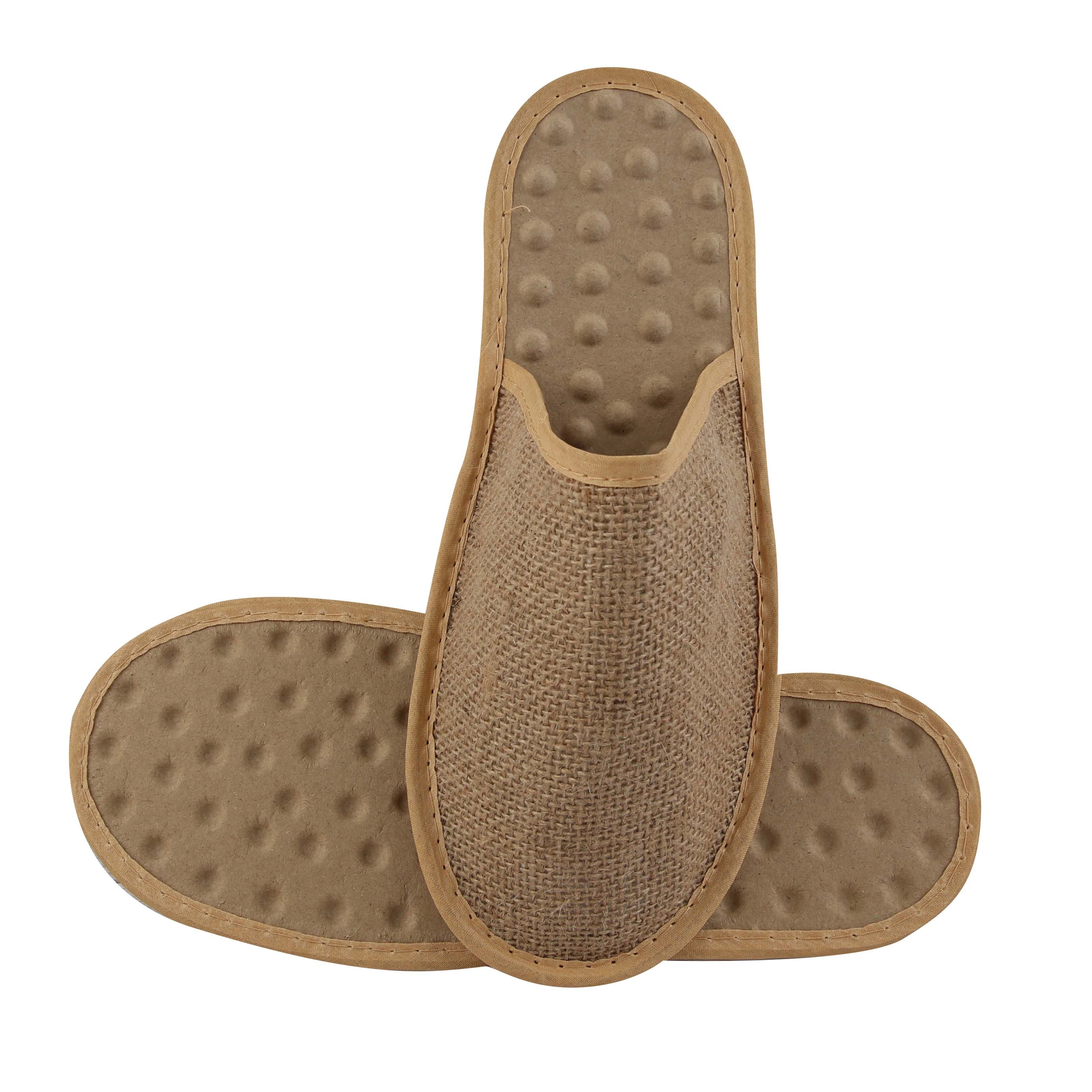 Brown Natural Jute Upper Coconut Coir Fiber Sole Massage Hotel Slipper For Man