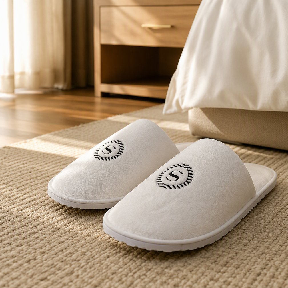 Wholesale Custom Logo Cotton Coral Fleece Non-slip Spa Home Airline Hotel Disposable Guest Slippers