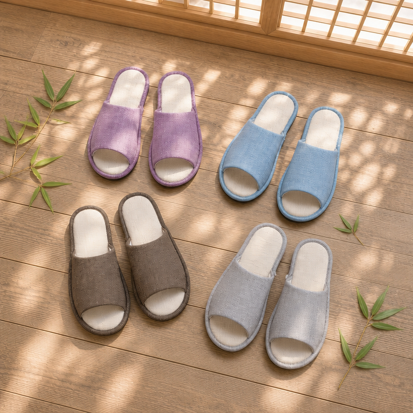 OEM Custom Logo Hotel Disposable Slippers Open Toe Non-slip Linen Travel Spa Slippers