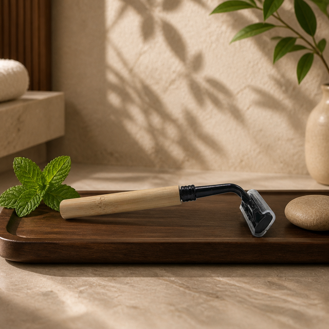 Eco-Friendly Natural Bamboo Handle Razor Disposable Shaving Kit 3 Blade Hotel Amenities Bathroom Supplies with Protective Cap