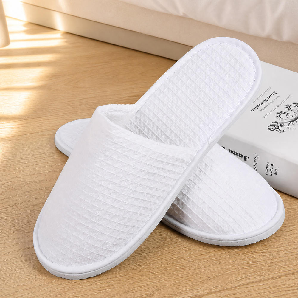 Custom EVA Sole Luxury Hotel Slippers Soft Disposable Waffle Linen Cotton for Travel Hotel Amenities