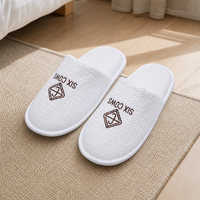 Wholesale Eco-friendly Disposable Customized Color Waffle Hotel Guest Room Slippers 3mm EVA Sole Wrapped PU Leather Amenities