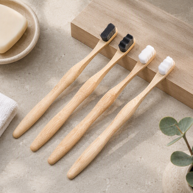 Set of Natural Nano Bristle Bamboo Toothbrush Soft Charcoal Bamboo for Adults Eco-Friendly Home Use Daily Clean