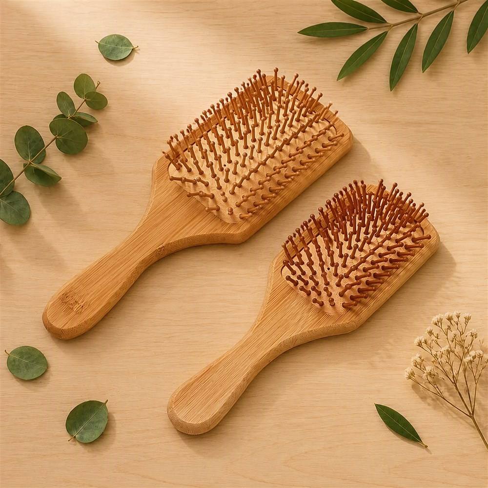 OEM Professional 100% Natural Bamboo Wooden Hair Brush Comb for Women Eco-Friendly Styling Tool for Hotel Amenities