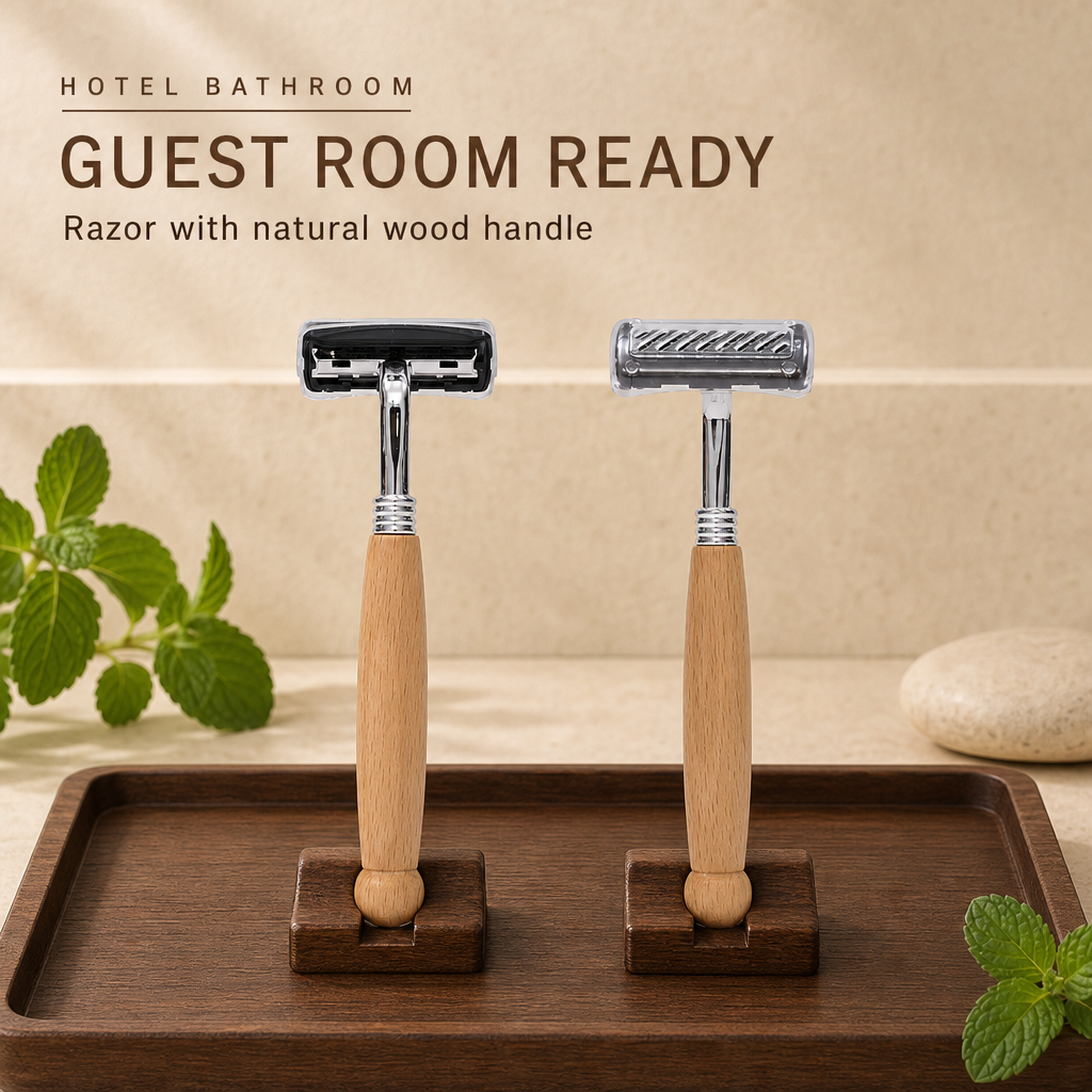 Eco-Friendly Hotel Shaving Kit Disposable Bamboo Handle Stainless Steel Blade Razor for Face