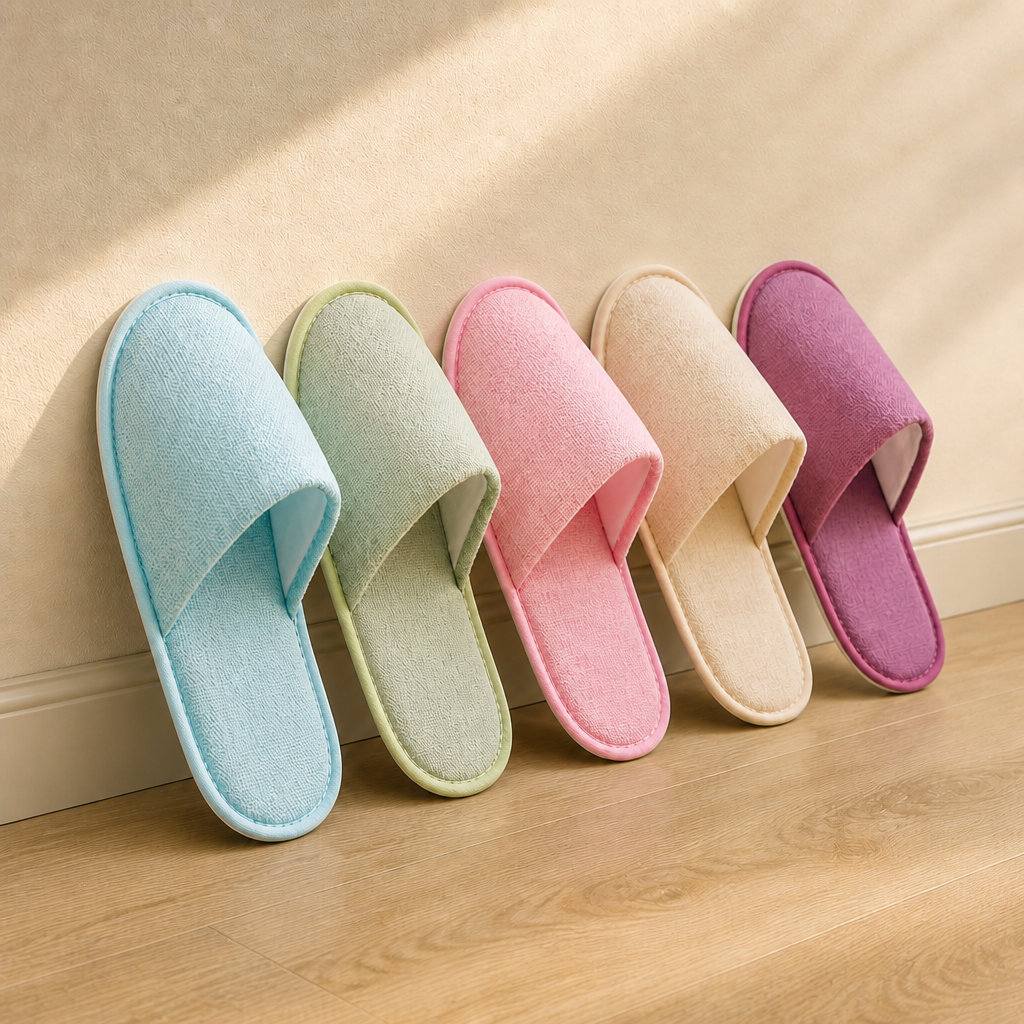 Custom OEM Cotton Velour Disposable Slippers Soft EVA Sole Comfortable Closed-Toe / Open-Toe Hotel Spa Slippers