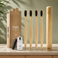 Custom Logo 100% Biodegradable Adult Hotel Travel Toothbrush Set Soft Black Organic Charcoal Moso Bamboo Nylon Eco-Friendly
