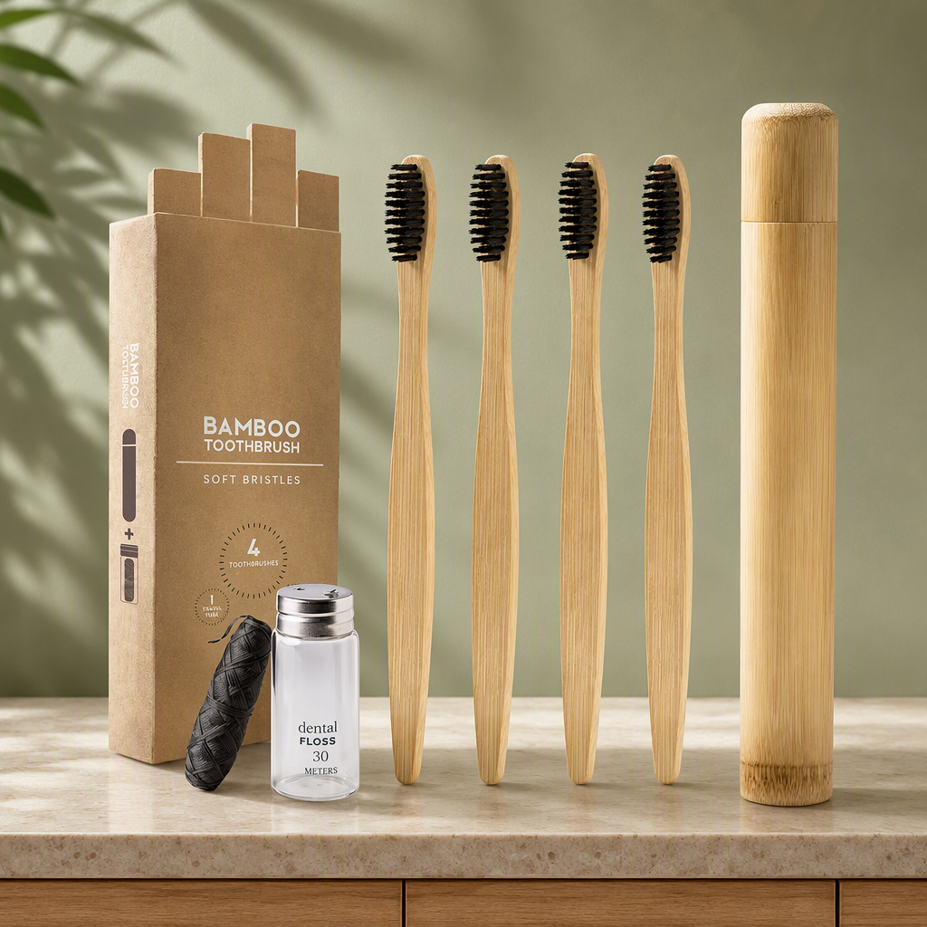 Custom Logo 100% Biodegradable Adult Hotel Travel Toothbrush Set Soft Black Organic Charcoal Moso Bamboo Nylon Eco-Friendly
