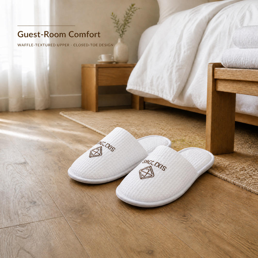 Wholesale Luxury Spa Soft Slippers with Custom Logo Disposable PU Sole Coral Fleece Hotel Travel Guestroom Slippers
