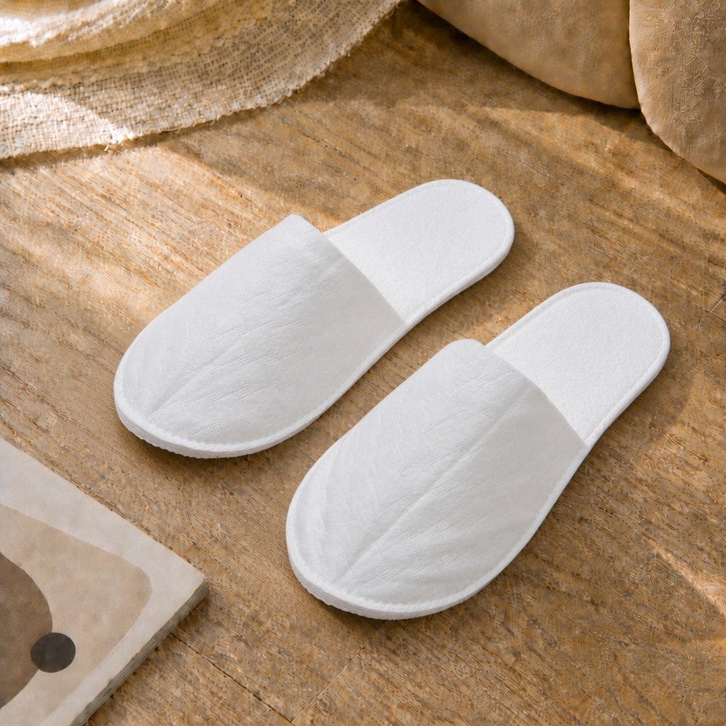 Disposable Factory Custom Fabric Soft White Hotel Slippers Nonwoven Women Indoor EVA Sole