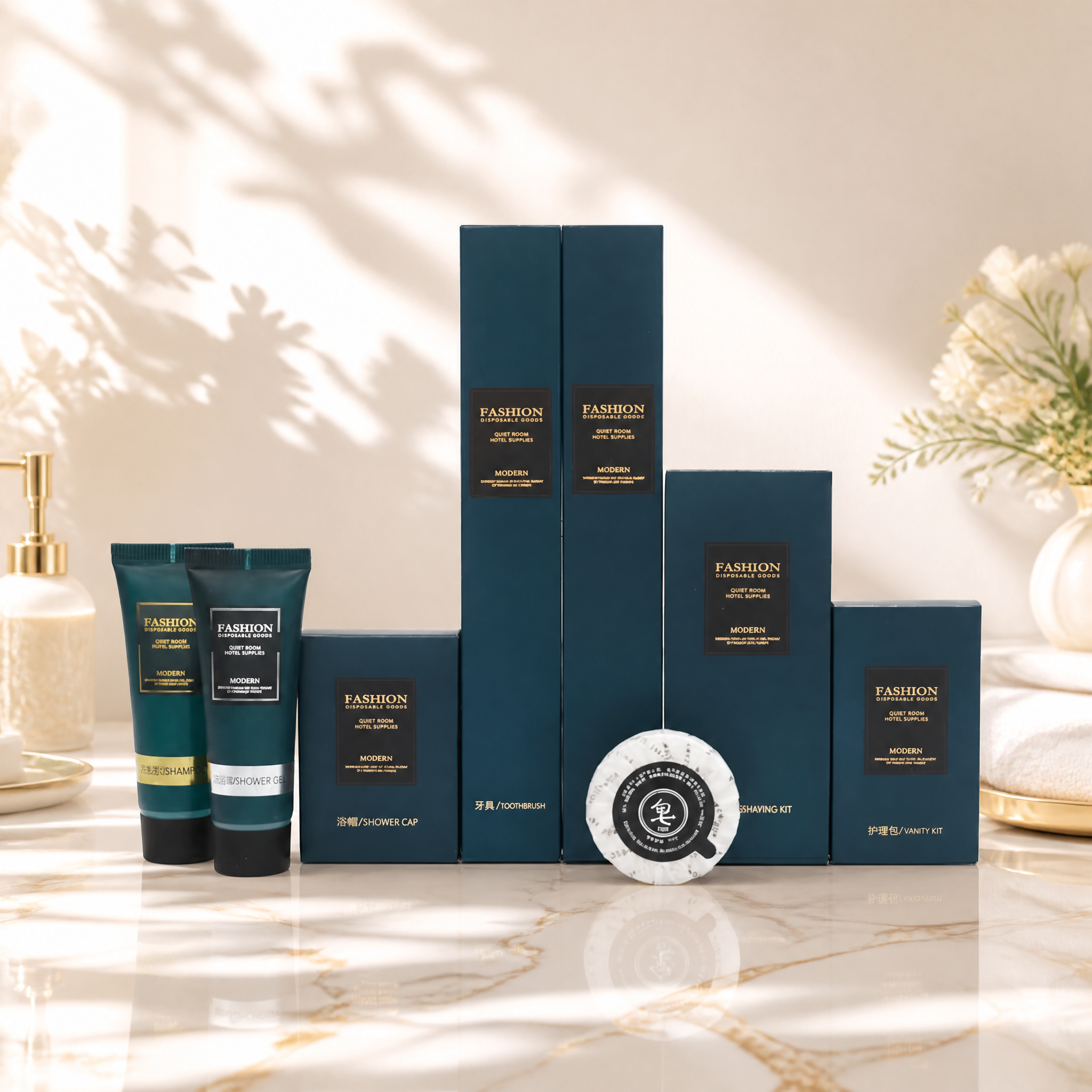 Luxury Bathroom Accessories Eco Friendly Hotel Amenities Toiletries Travel Kit Disposable