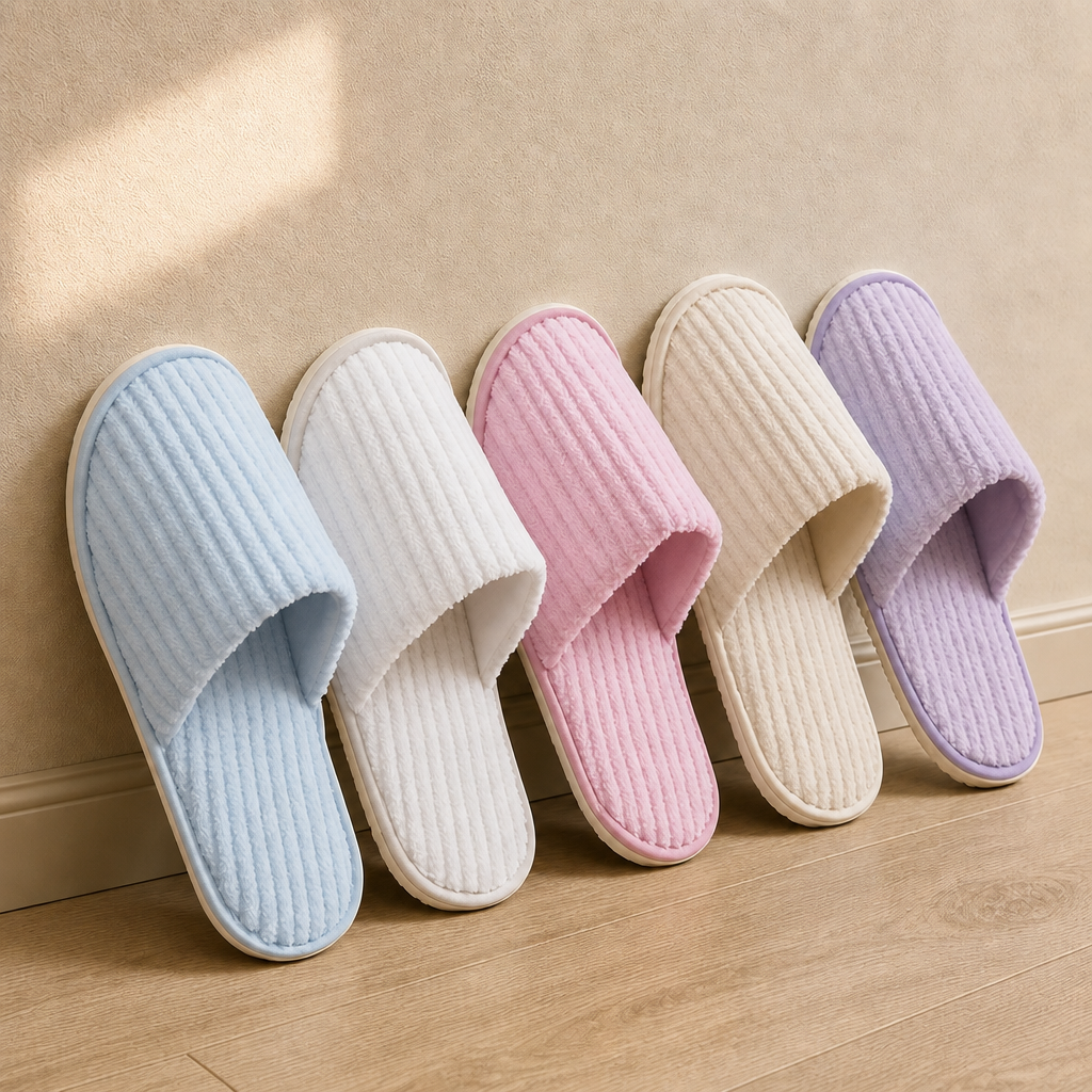 Wholesale Colorful Eco-Friendly Coral Fleece Slippers for Hotel Spa Airline Bedroom Travel Guest