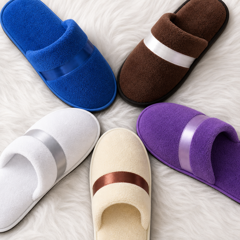 Disposable Luxury 3-5 Star Hotel Slippers Coral Fleece Extra Soft Non-slip Sole Custom Logo for Spa Airline Travel Bathroom Use