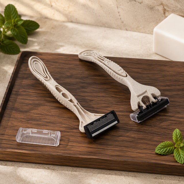 China Factory Direct Sale Men's 5 Blade Razor Shaver Face Body Cleaning Biodegradable Bamboo Fiber Material