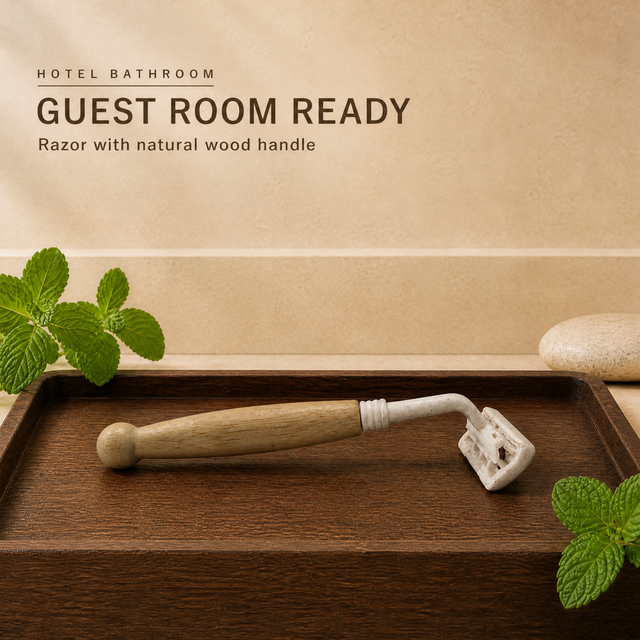 Eco-Friendly Straw Natural Bamboo Handle 5 Blade Razor Disposable Shaving Kit for Hotel Amenities Bathroom Supplies