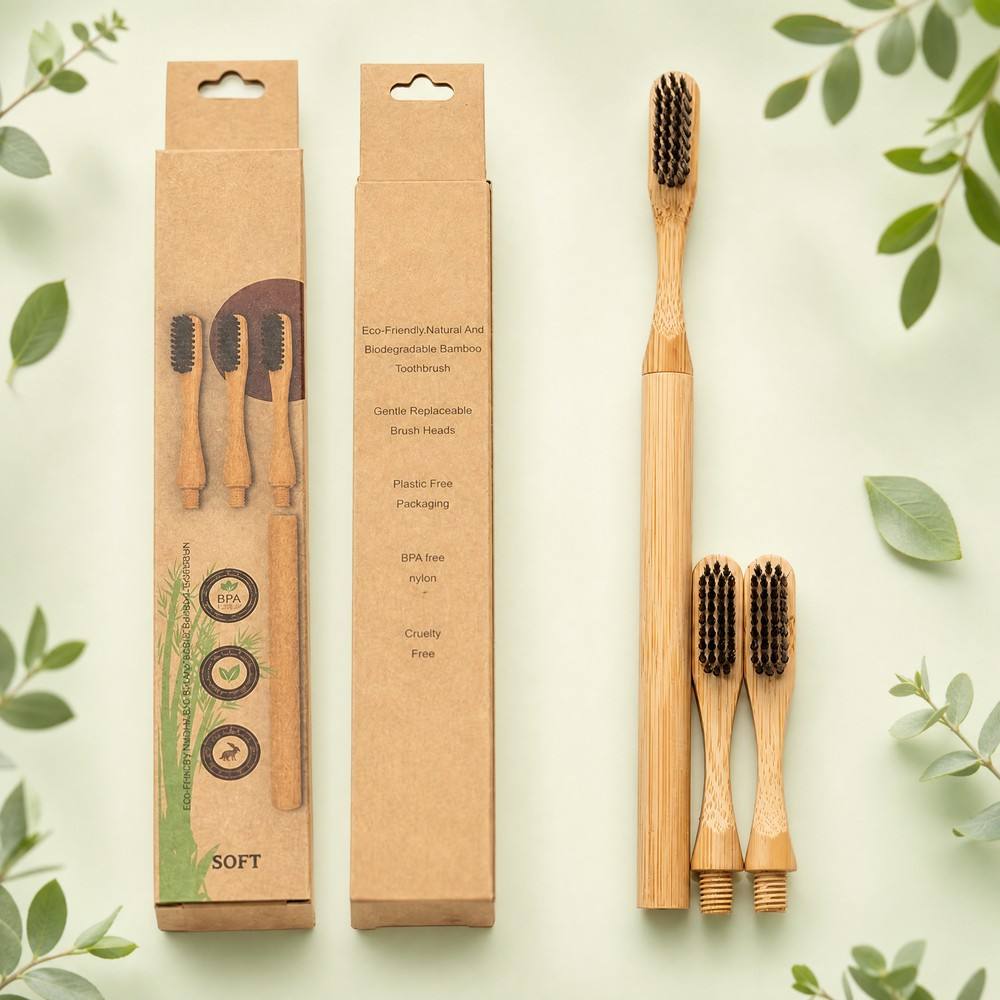 Eco Friendly Handle Replaceable Detachable Heads Bamboo Toothbrush for Adult