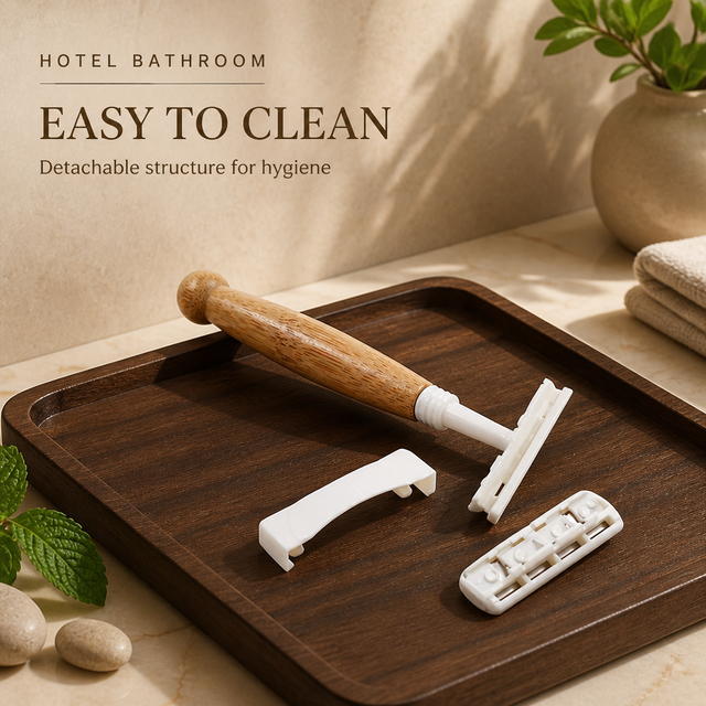 Wholesale Custom Degradable Hotel Bamboo Handle Wooden Handle Stainless Steel Head Safe Comfortable Manual Shaver