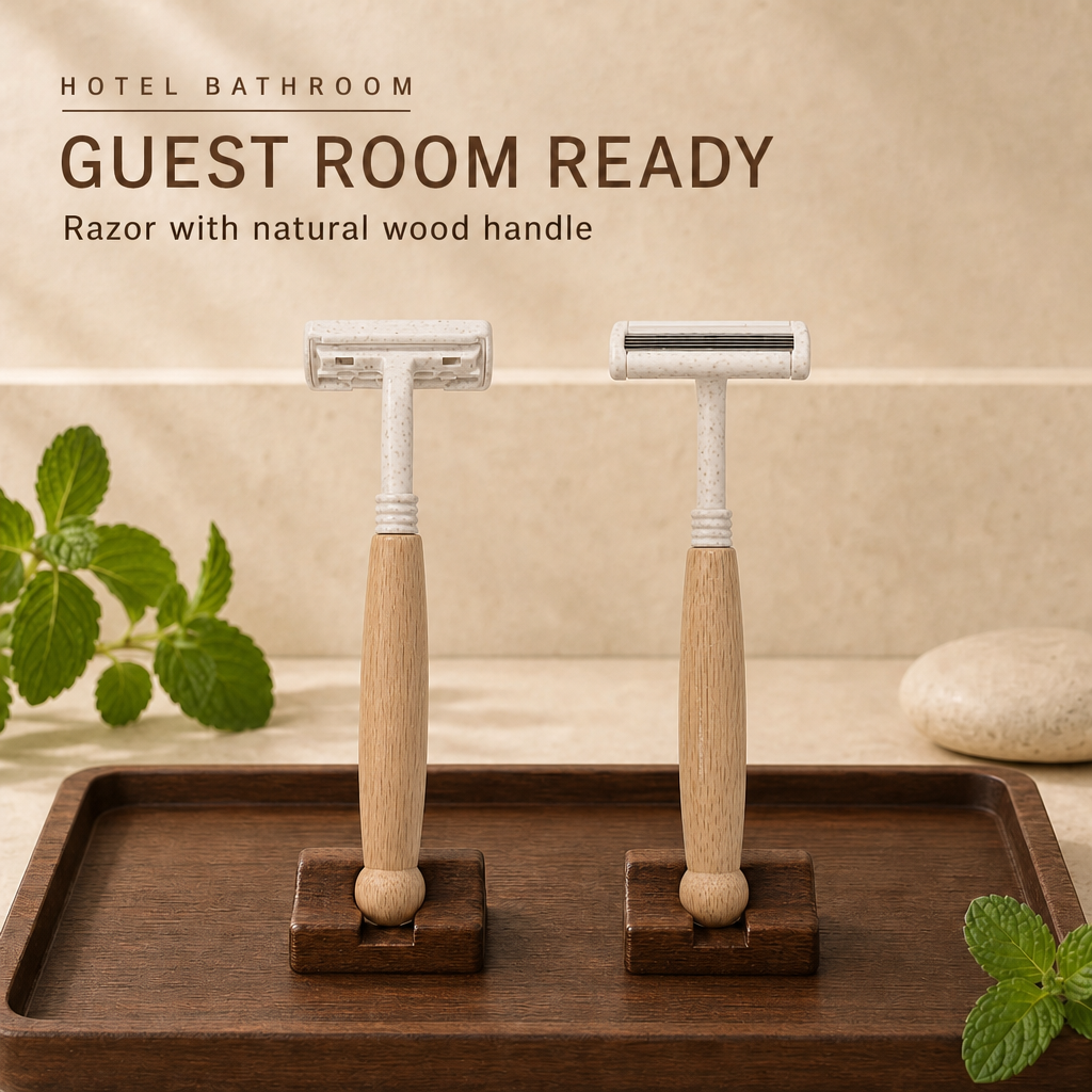 Eco-Friendly Straw Natural Bamboo Handle 5 Blade Razor Disposable Shaving Kit for Hotel Amenities Bathroom Supplies