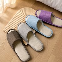 Linen Hotel Slippers for Guest Room Spa Bathroom Travel Home Use Soft Open Toe House Slides Unisex Indoor Footwear