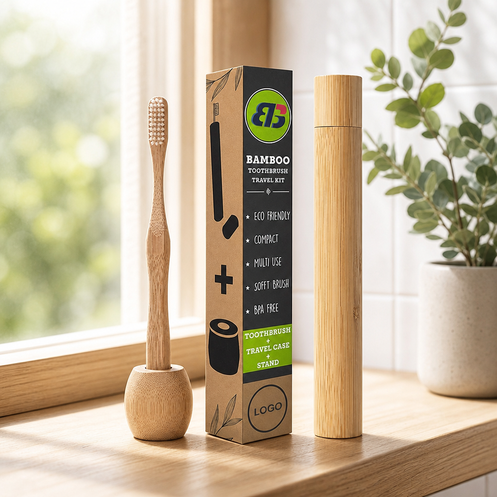Eco Friendly Bamboo Toothbrush Travel Set with Bamboo Hilder Bamboo Toothbrush Travel Set