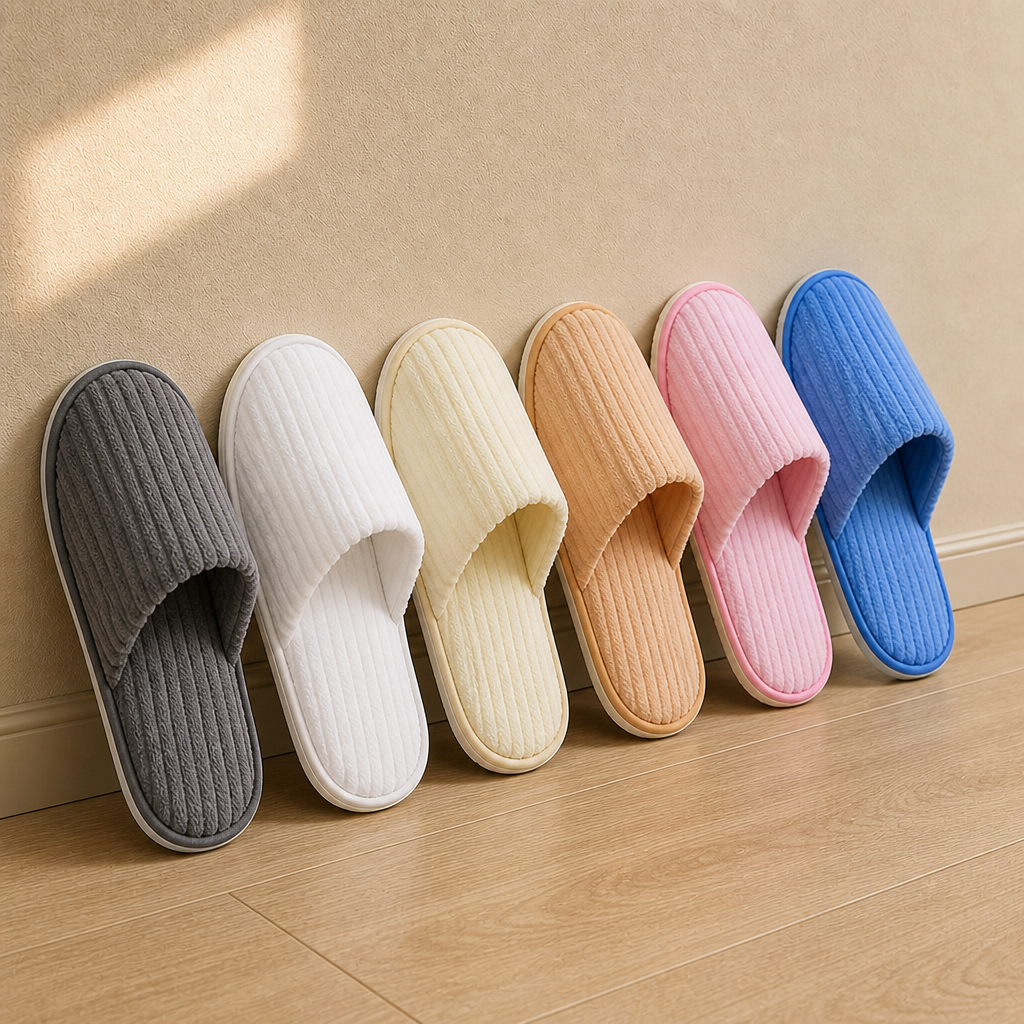 Factory Directly Supply Disposable Anti-slip Colorful Velour Hotel Spa Airline Guests Slippers