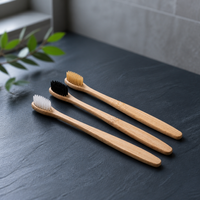 Wholesale Eco-Friendly Soft Bamboo Toothbrush 100% Biodegradable Medium Black Packaging Box for Kids and Adults with Laser logo