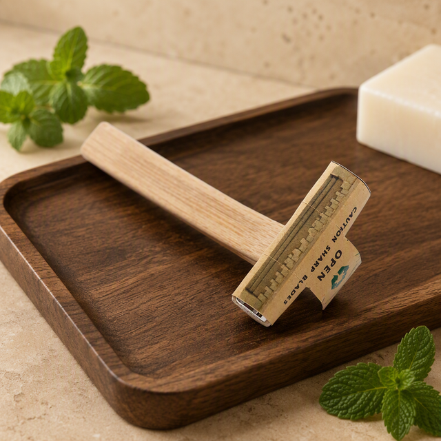Custom Natural Eco-Friendly Bamboo Razor Shaving Kit with Sharp Biodegradable Blade for Hotel Amenities