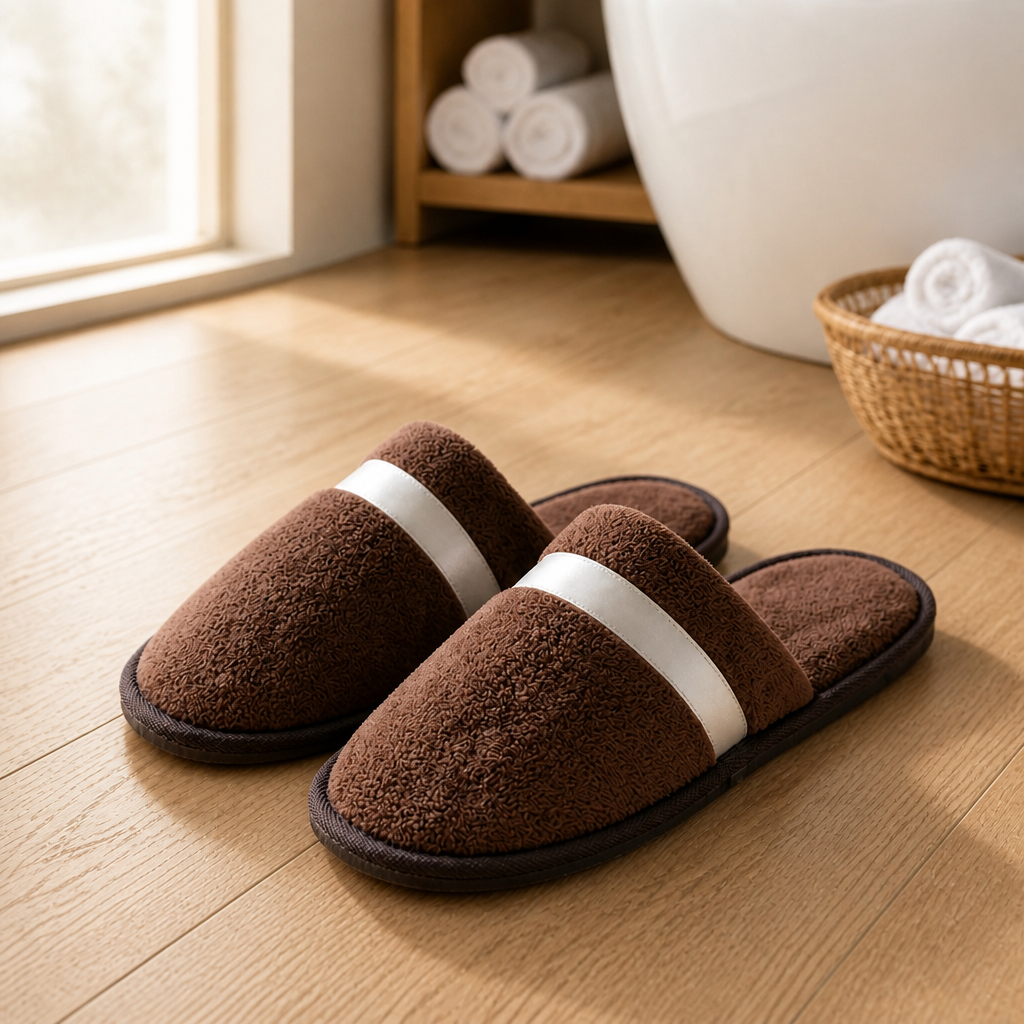 Personalized Disposable Portable Soft Comfortable Coral Velvet Fleece Luxury Hotel Ribbon Slippers with EVA Sole for Spa Bedroom
