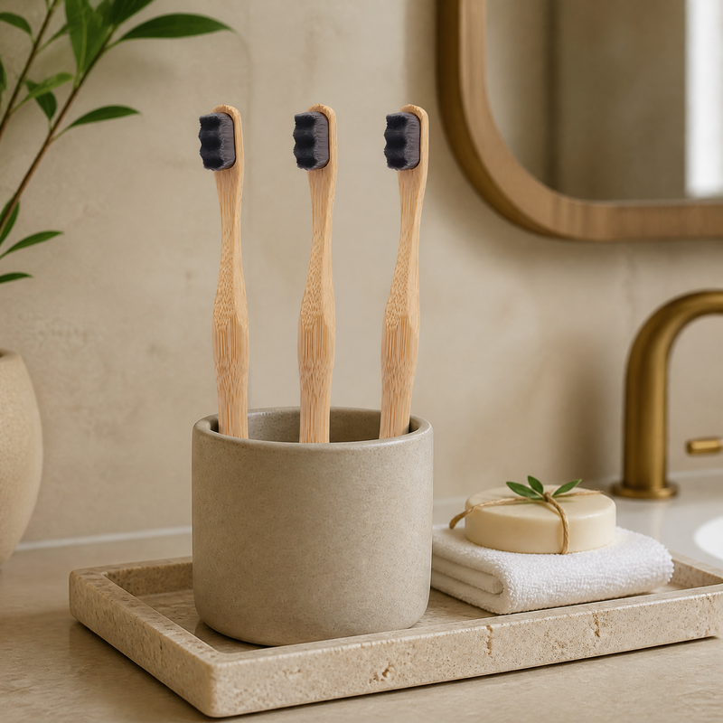 Set of Natural Nano Bristle Bamboo Toothbrush Soft Charcoal Bamboo for Adults Eco-Friendly Home Use Daily Clean